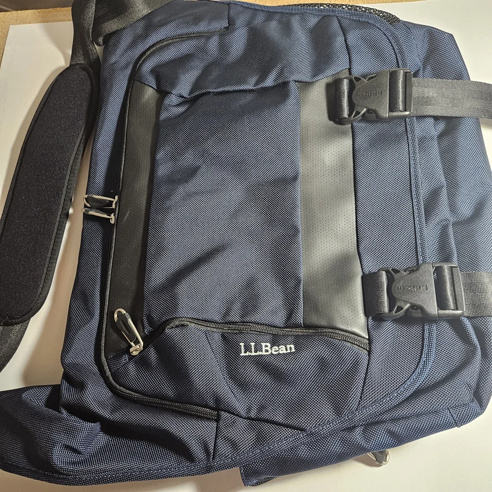 L.L. Bean Navy Messenger Bag. Crossbody Or Backpack. Muti Pockets Heavy Duty